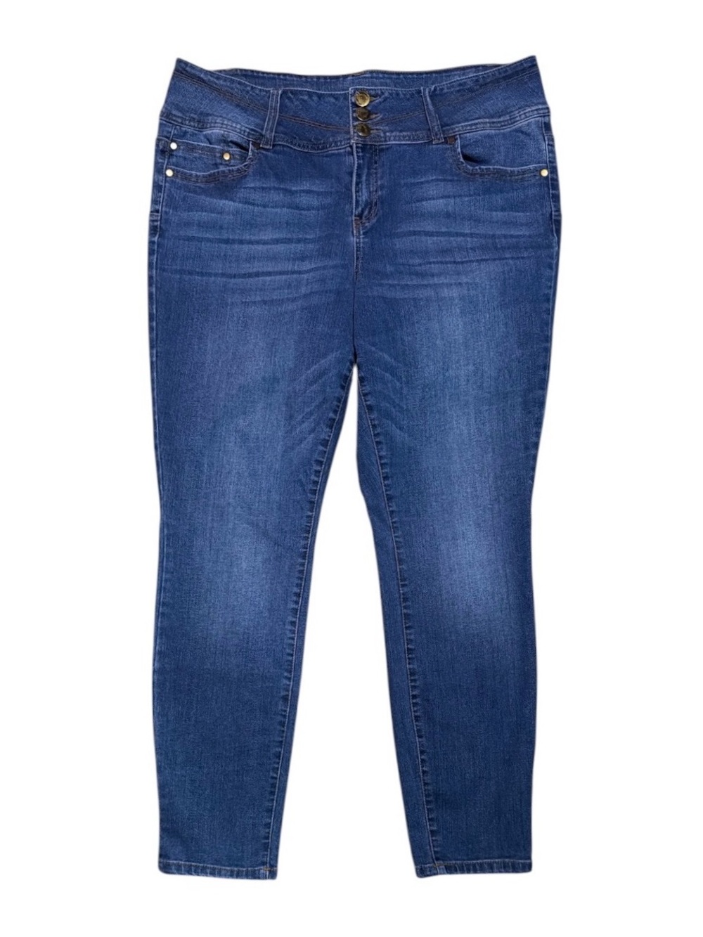 d. jeans Women’s 16W Triple Button Stretch Slim Straight Jeans Medium Wash